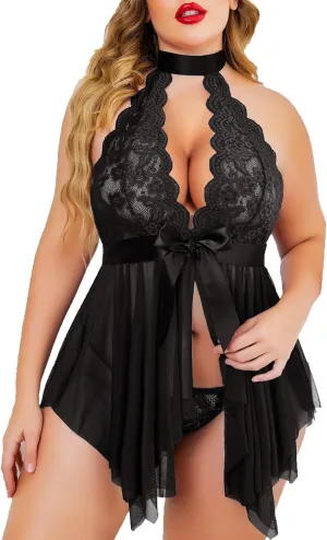 Avidlove Plus Size Babydoll for Women High Waist Teddy Chemise Floral Lace Lingerie