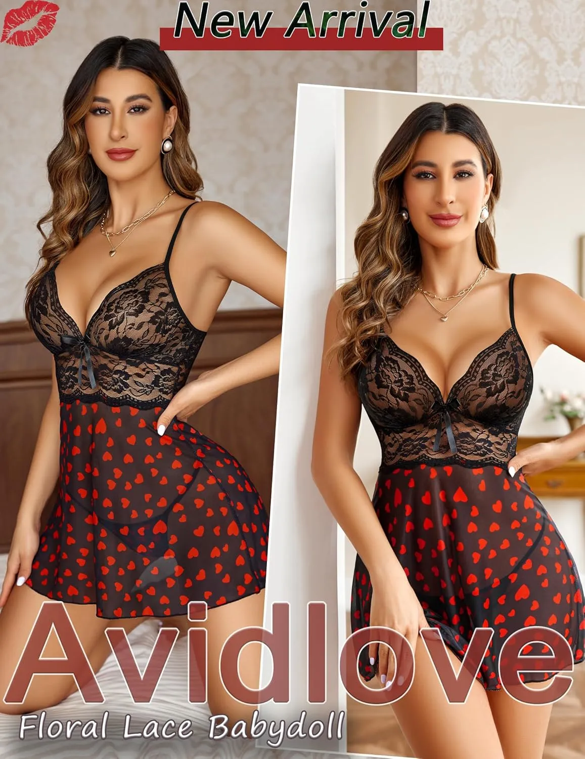 Avidlove Women Lingerie Lace Babydoll Strap Chemise Halter Teddy V Neck Sleepwear