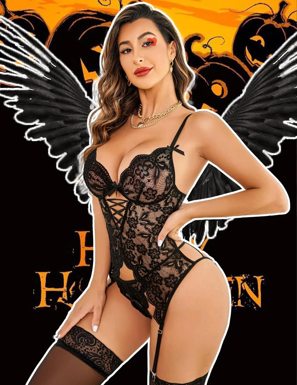 Avidlove Women Lingerie Lace Lingerie Sets with Garter Belts One Piece Bodysuit Teddy with Panty No Stockings S-XXL
