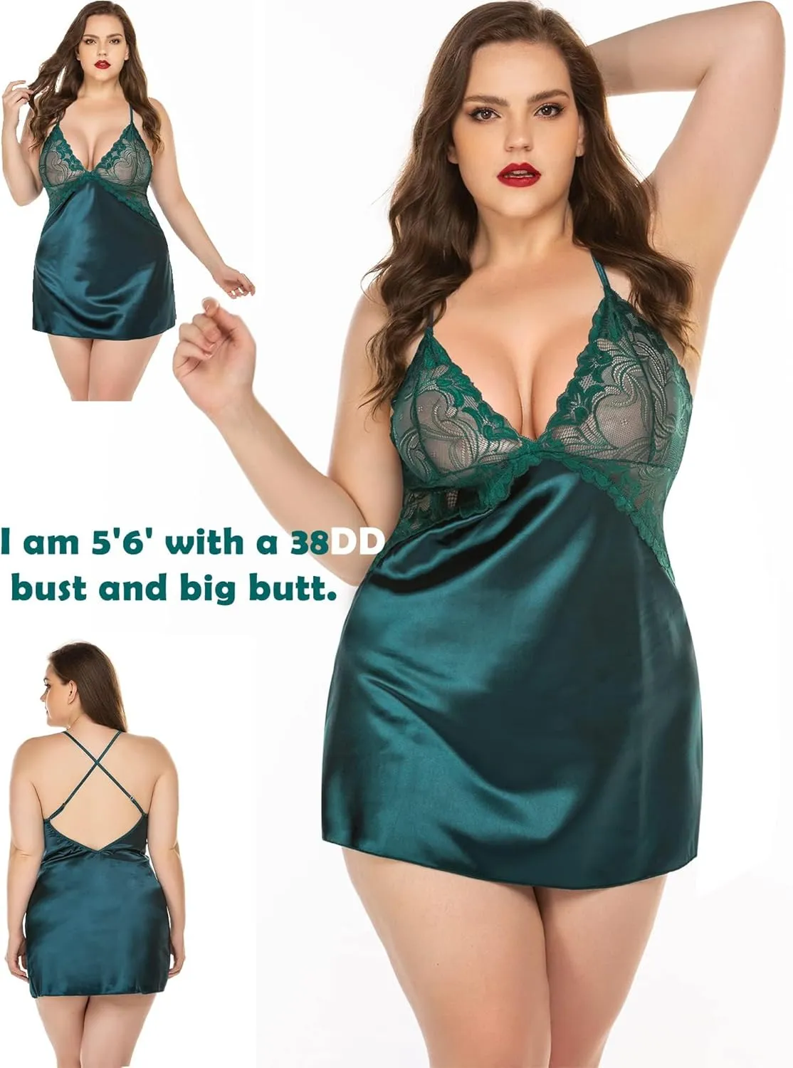 Avidlove Women Lingerie V Neck Nightwear Satin Sleepwear Lace Chemise Mini Teddy