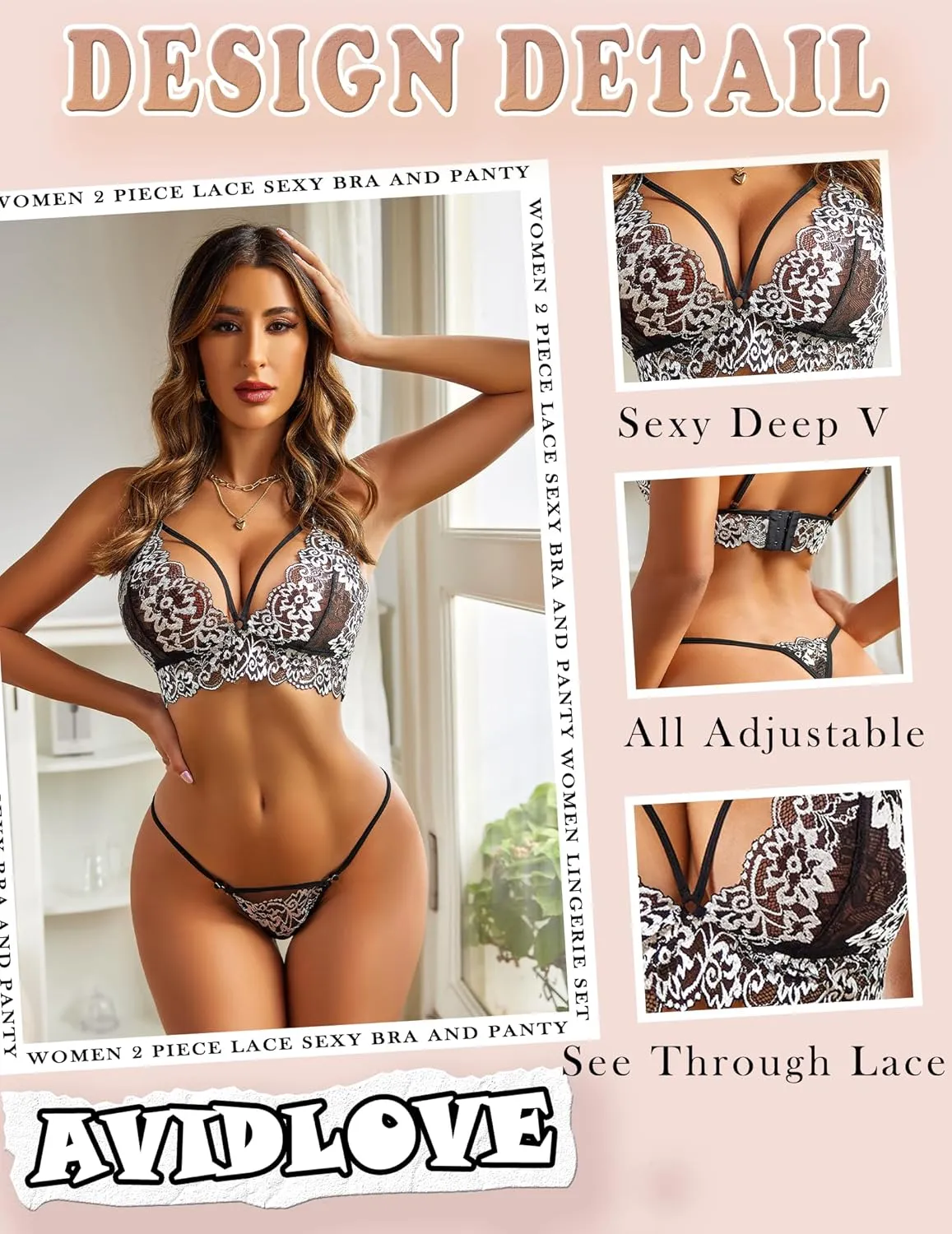 Avidlove Womens Lingerie 2 Piece Lace Babydoll Sexy V Neck Bra and Panty Sets