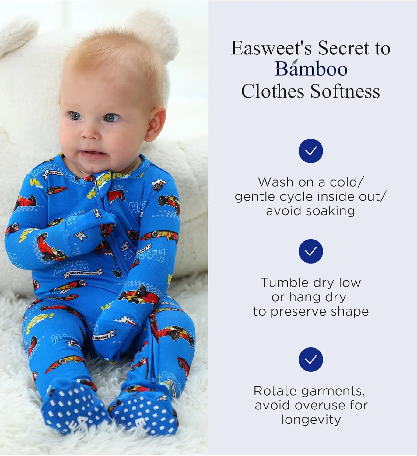Bamboo Viscose Footed Pajamas for Baby Boys and Girls Double Zipper Sleep and Play Sleepers