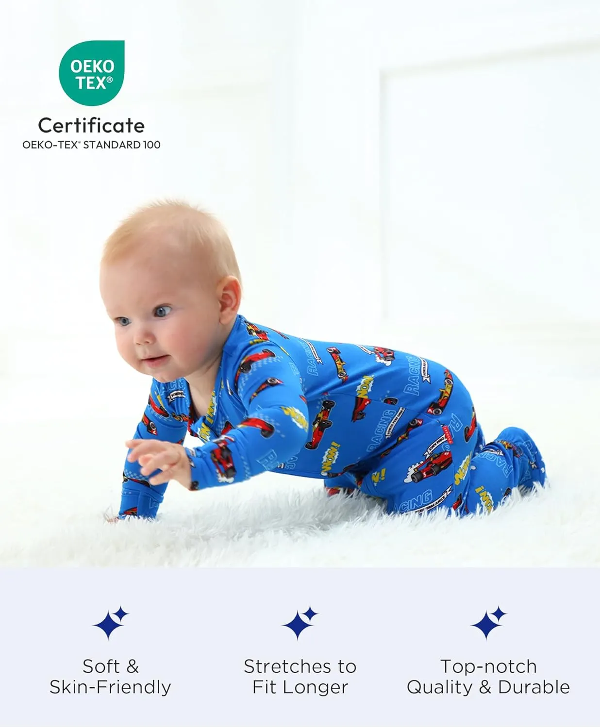 Bamboo Viscose Footed Pajamas for Baby Boys and Girls Double Zipper Sleep and Play Sleepers