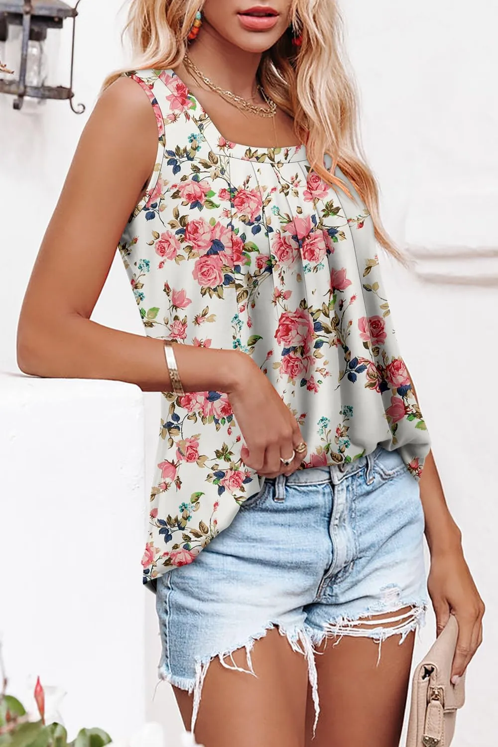 BETTE BOUTIK Womens Tank Tops Pleated Sleeveless Blouse Short Sleeve Tops Basic Shirts S-3XL