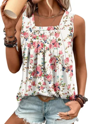 BETTE BOUTIK Womens Tank Tops Pleated Sleeveless Blouse Short Sleeve Tops Basic Shirts S-3XL