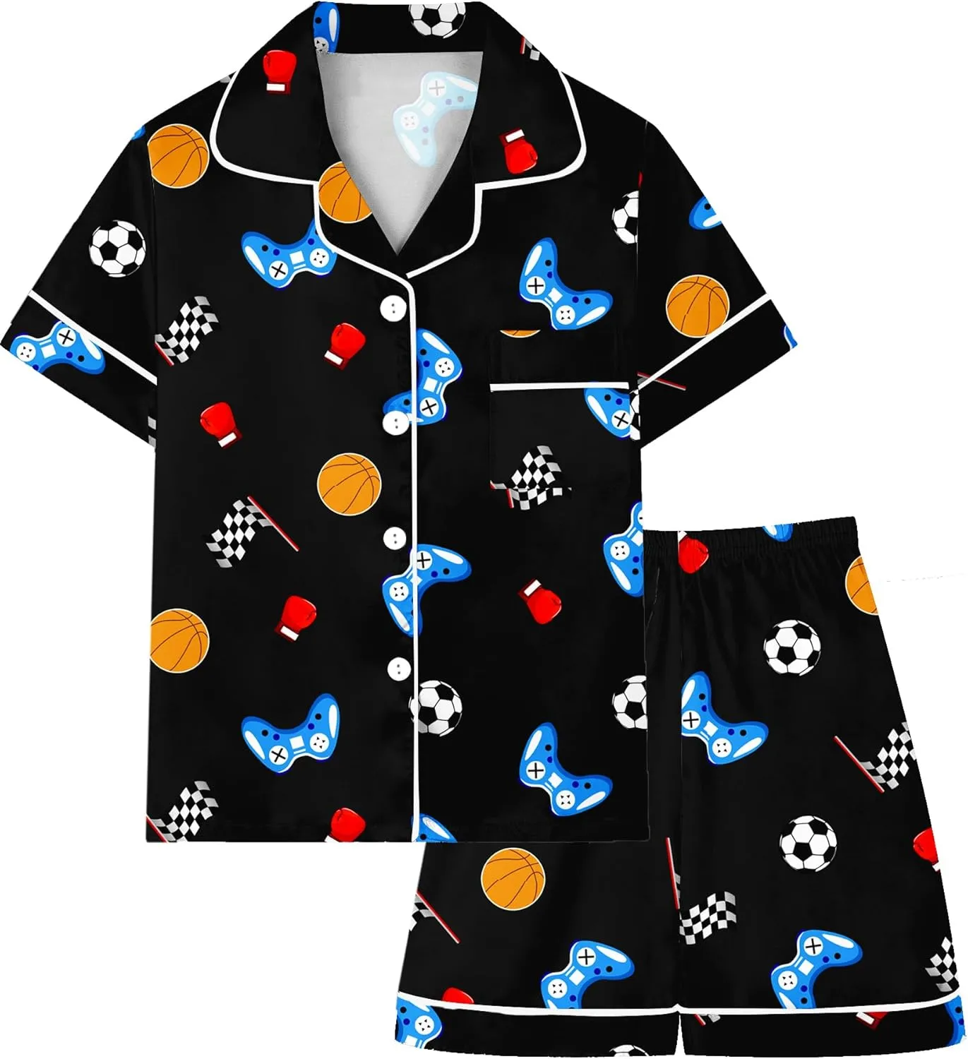 Boys & Mens Silk Pajamas Button Down Sleepwear Satin Nightwear 2 Pcs Pj Set
