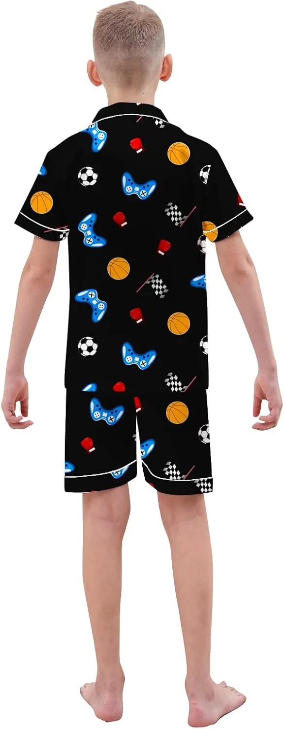 Boys & Mens Silk Pajamas Button Down Sleepwear Satin Nightwear 2 Pcs Pj Set