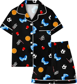 Boys & Mens Silk Pajamas Button Down Sleepwear Satin Nightwear 2 Pcs Pj Set
