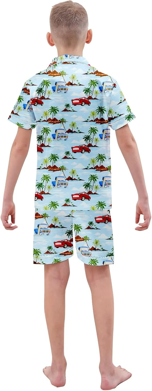 Boys & Mens Silk Pajamas Button Down Sleepwear Satin Nightwear 2 Pcs Pj Set