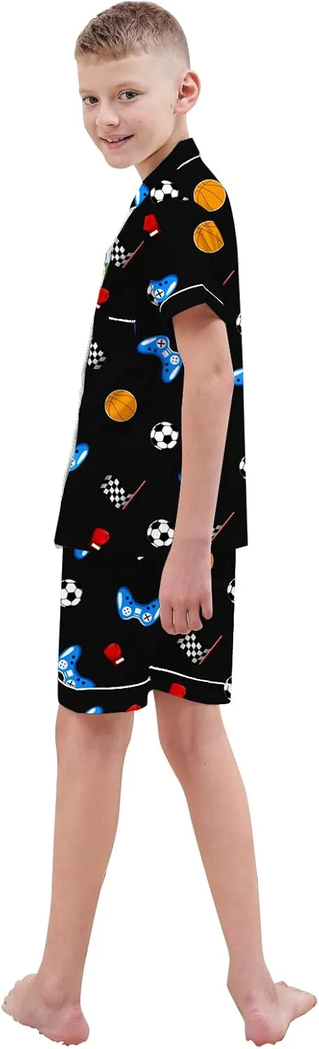 Boys & Mens Silk Pajamas Button Down Sleepwear Satin Nightwear 2 Pcs Pj Set