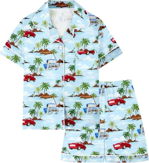 Boys & Mens Silk Pajamas Button Down Sleepwear Satin Nightwear 2 Pcs Pj Set