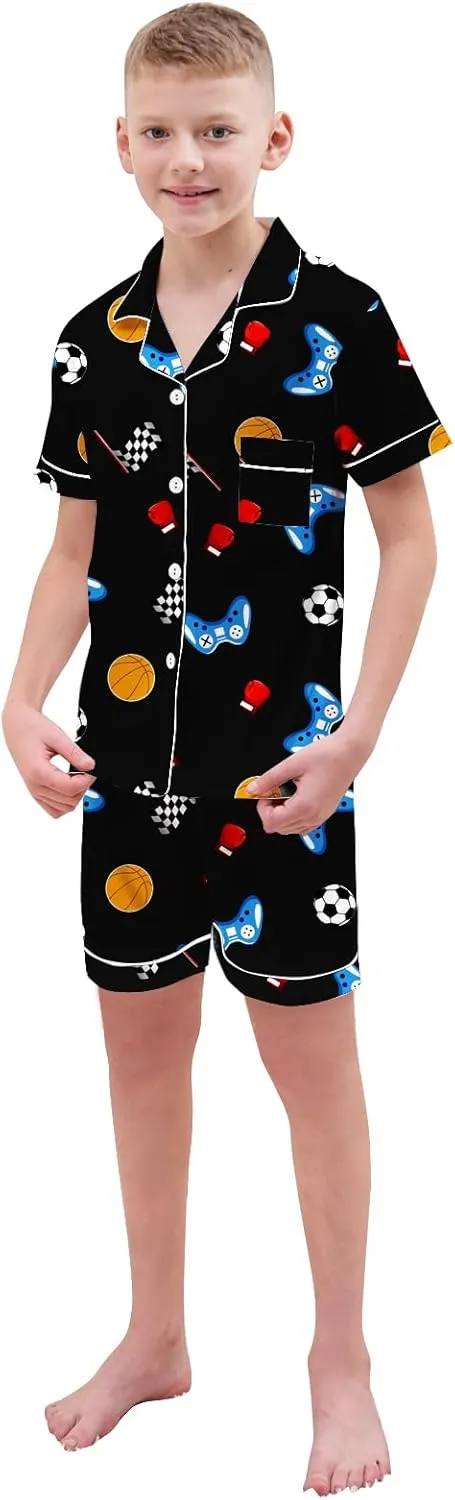 Boys & Mens Silk Pajamas Button Down Sleepwear Satin Nightwear 2 Pcs Pj Set