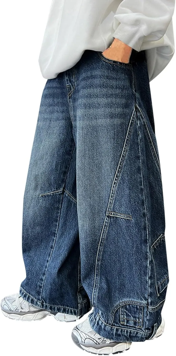 Boys Denim Baggy Jeans Cargo Tracksuit Kids Loose Fit Streetwear Vintage Jean Elastic Jogger Teens Pant Trendy Sweatpant