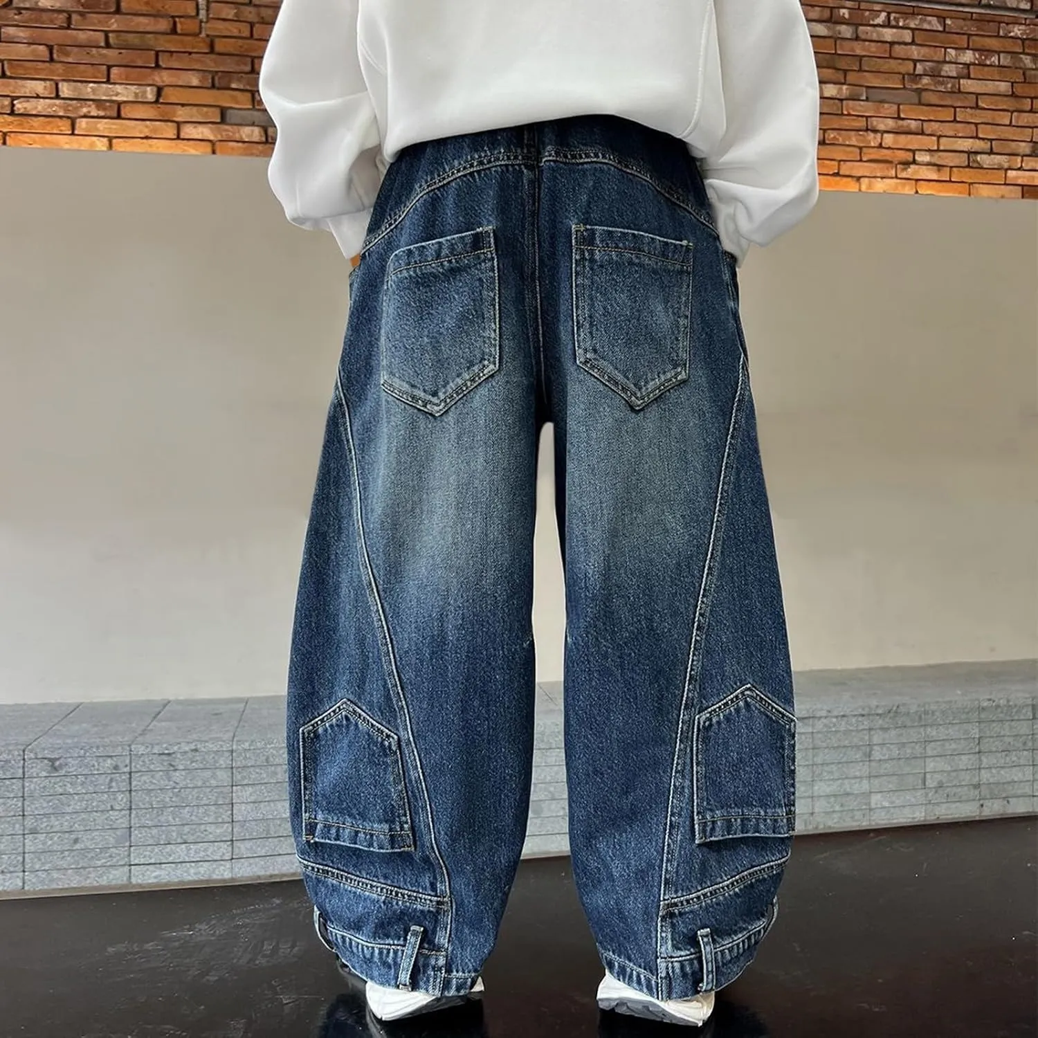 Boys Denim Baggy Jeans Cargo Tracksuit Kids Loose Fit Streetwear Vintage Jean Elastic Jogger Teens Pant Trendy Sweatpant
