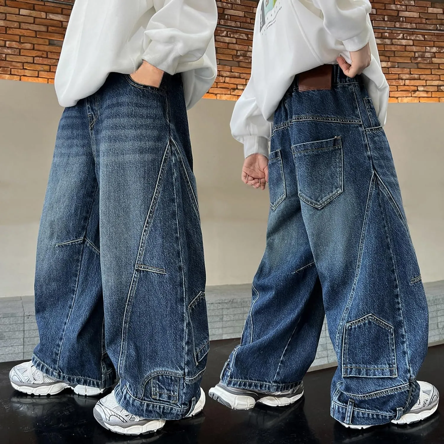 Boys Denim Baggy Jeans Cargo Tracksuit Kids Loose Fit Streetwear Vintage Jean Elastic Jogger Teens Pant Trendy Sweatpant