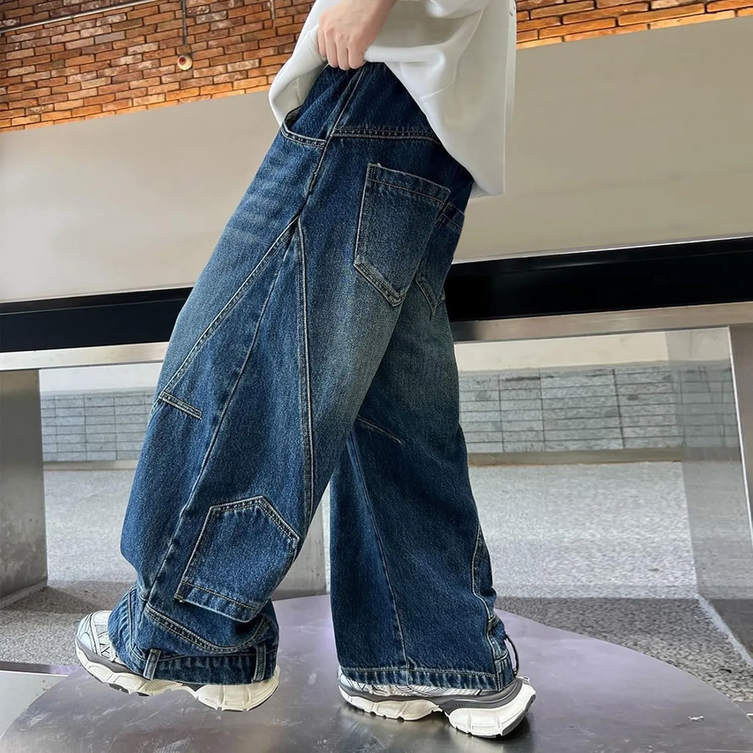 Boys Denim Baggy Jeans Cargo Tracksuit Kids Loose Fit Streetwear Vintage Jean Elastic Jogger Teens Pant Trendy Sweatpant