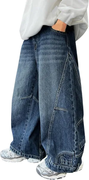Boys Denim Baggy Jeans Cargo Tracksuit Kids Loose Fit Streetwear Vintage Jean Elastic Jogger Teens Pant Trendy Sweatpant