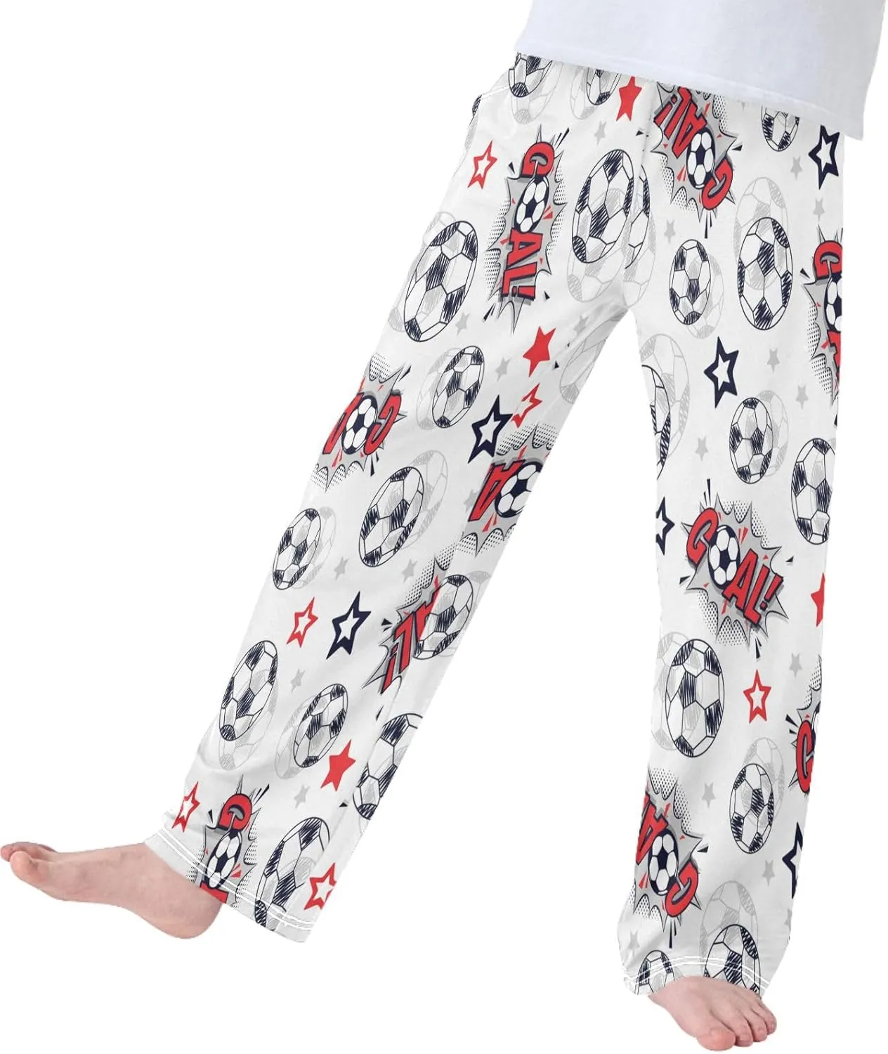 Boys' Pants Football Ball Red Stars Long Bottoms Watercolor Soccer Jogger Pants Elastic Waist Trousers with Pockets S