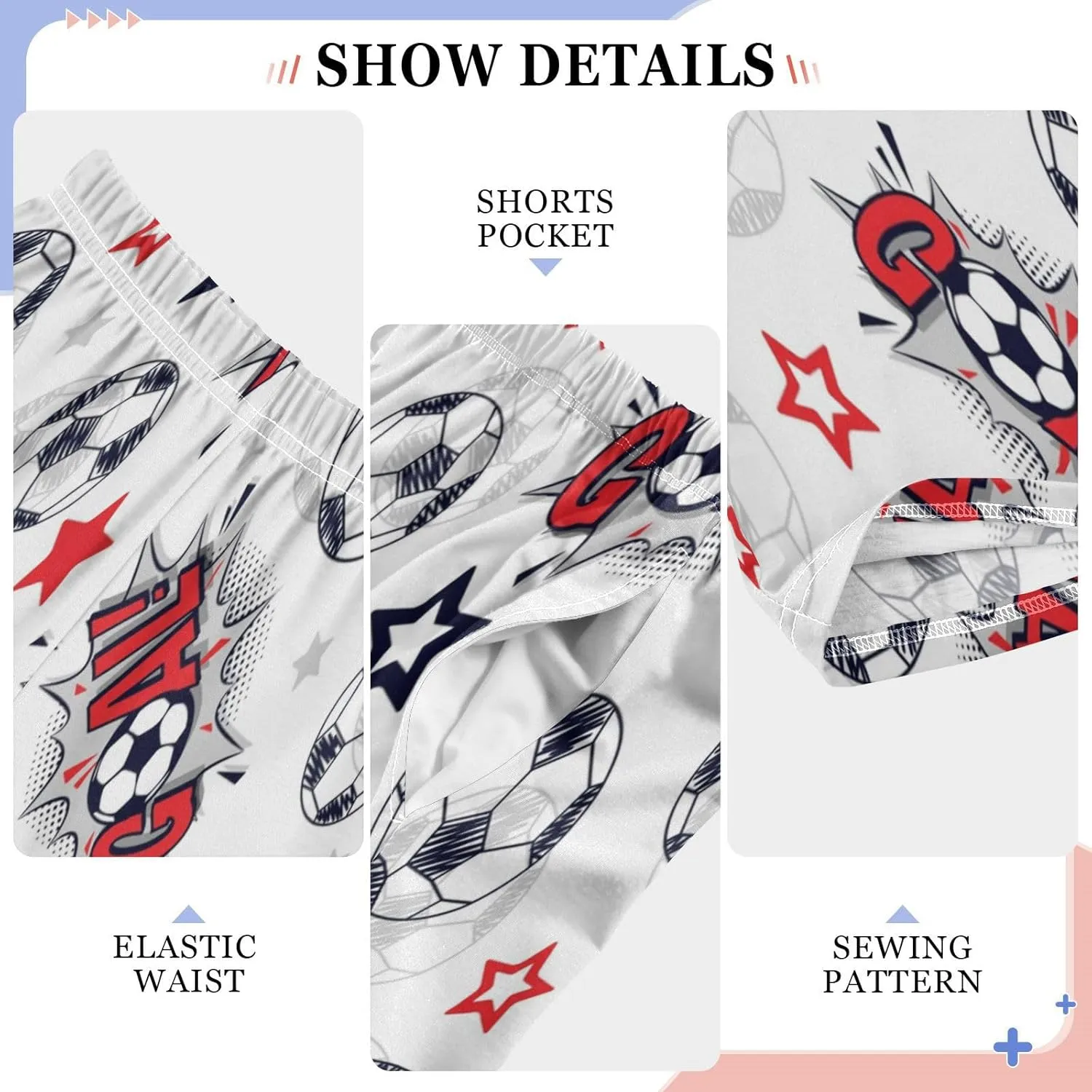 Boys' Pants Football Ball Red Stars Long Bottoms Watercolor Soccer Jogger Pants Elastic Waist Trousers with Pockets S