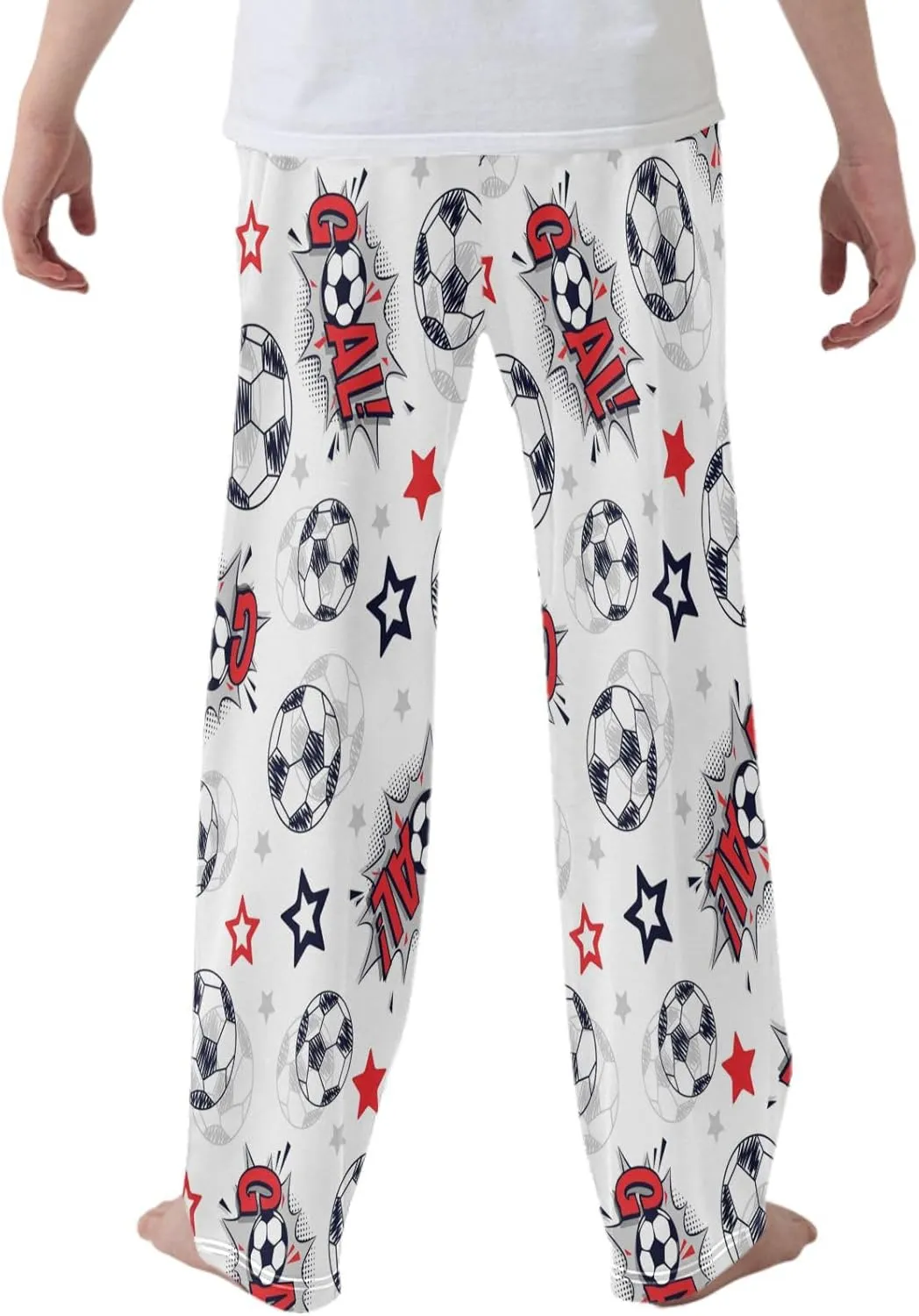 Boys' Pants Football Ball Red Stars Long Bottoms Watercolor Soccer Jogger Pants Elastic Waist Trousers with Pockets S