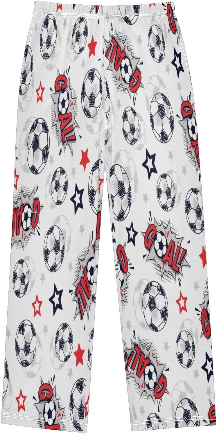 Boys' Pants Football Ball Red Stars Long Bottoms Watercolor Soccer Jogger Pants Elastic Waist Trousers with Pockets S
