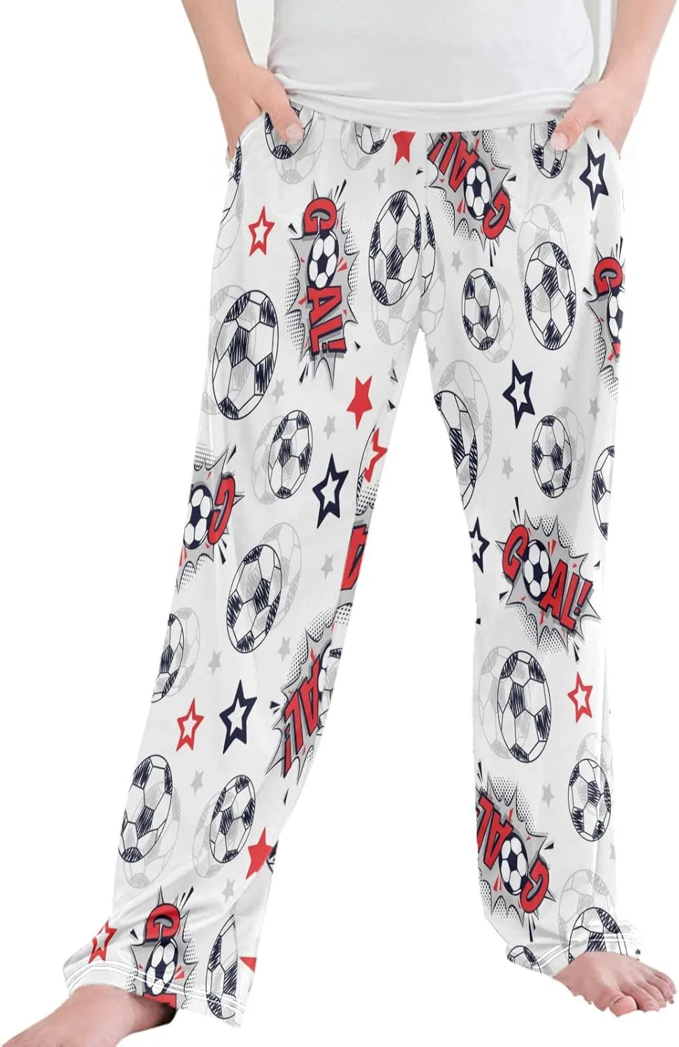 Boys' Pants Football Ball Red Stars Long Bottoms Watercolor Soccer Jogger Pants Elastic Waist Trousers with Pockets S