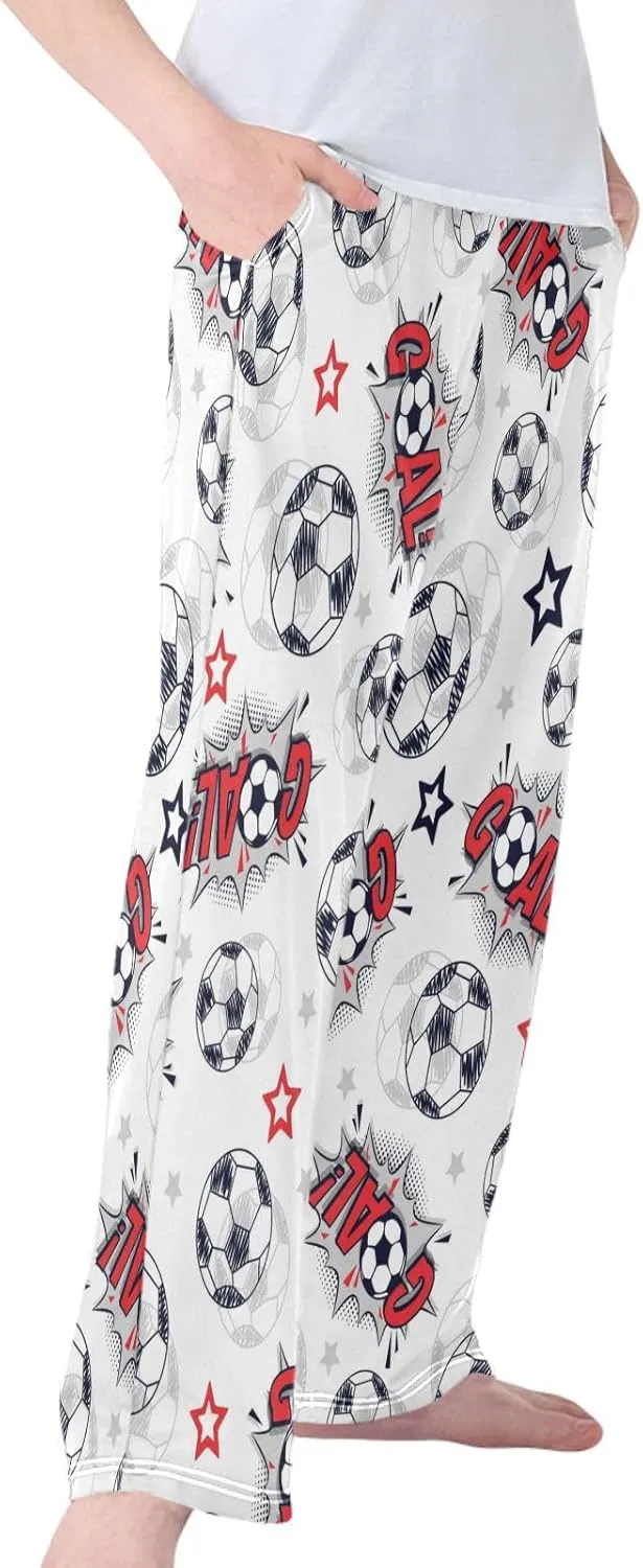 Boys' Pants Football Ball Red Stars Long Bottoms Watercolor Soccer Jogger Pants Elastic Waist Trousers with Pockets S