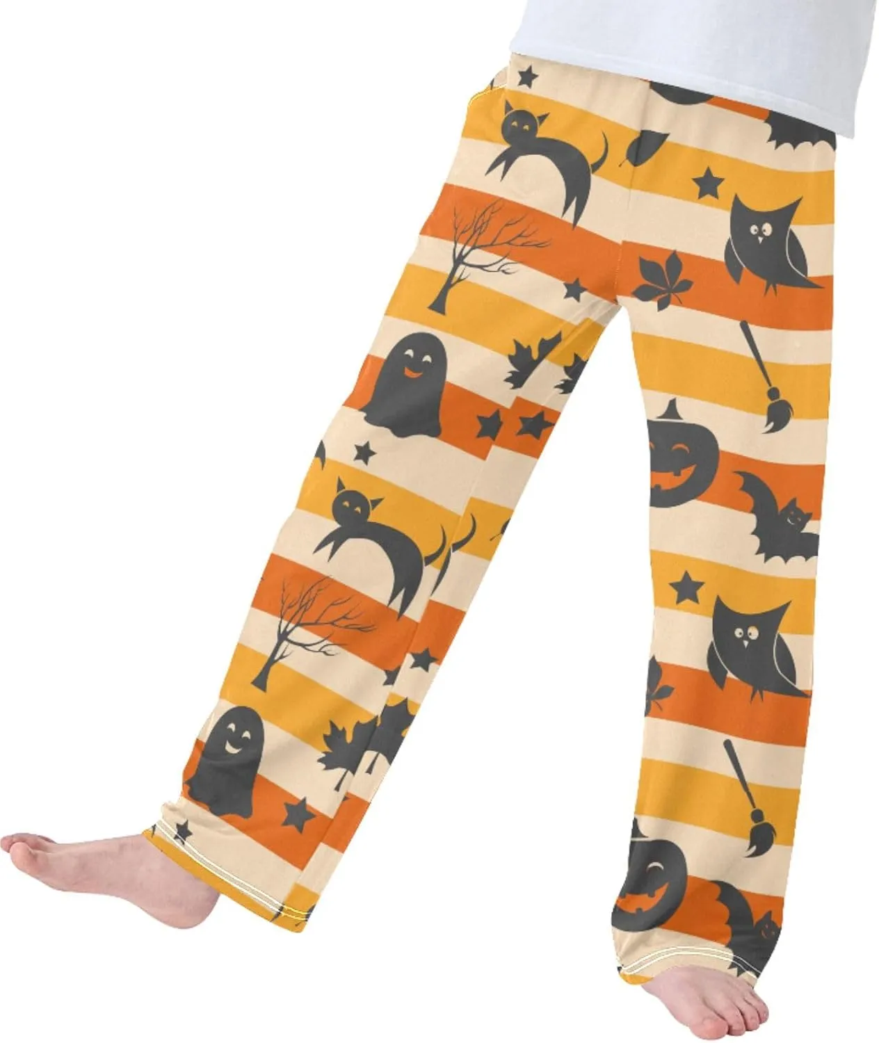 Boys' Pants Halloween Owl Ghost Pumpkin Long Bottoms Strip Horror Broom Bat Stars Jogger Pants Elastic Waist Trousers S