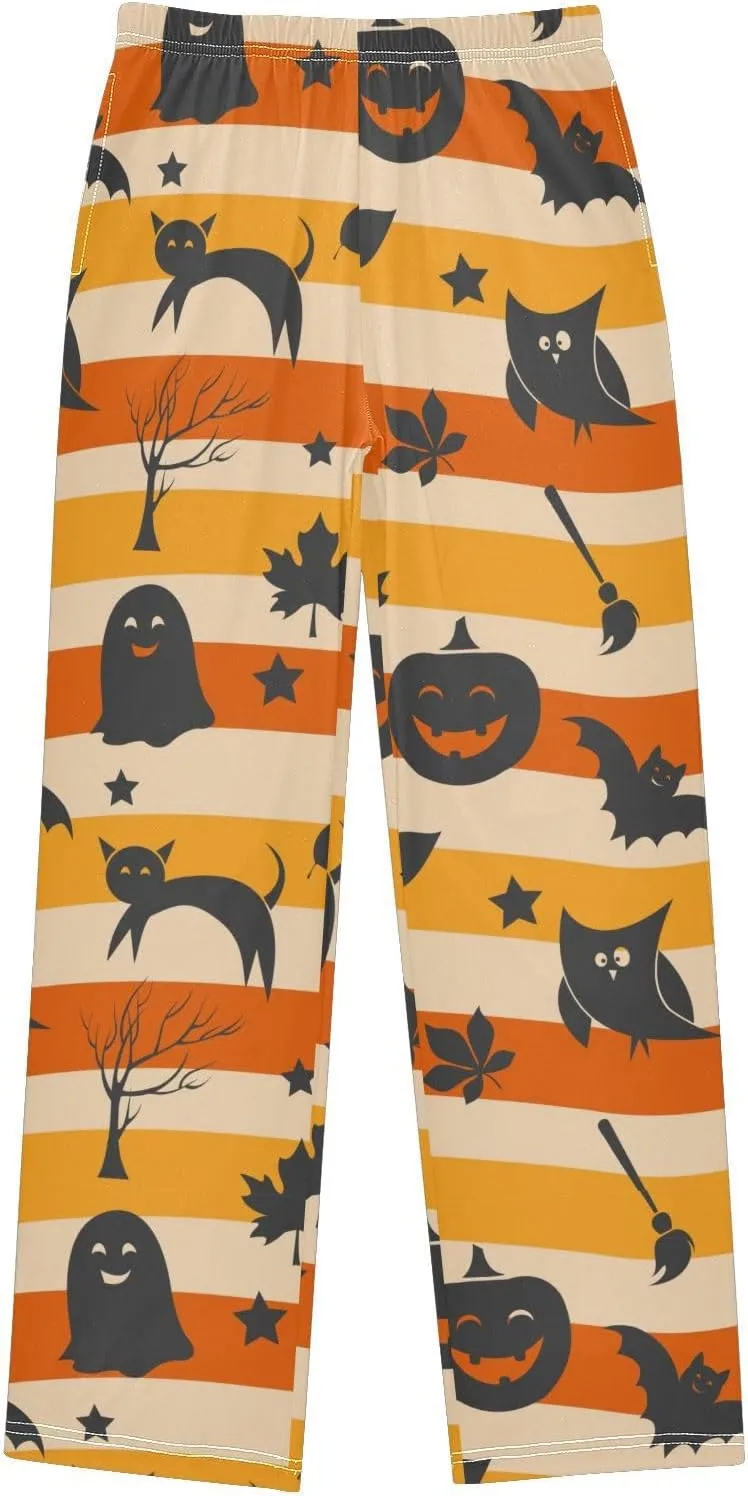 Boys' Pants Halloween Owl Ghost Pumpkin Long Bottoms Strip Horror Broom Bat Stars Jogger Pants Elastic Waist Trousers S