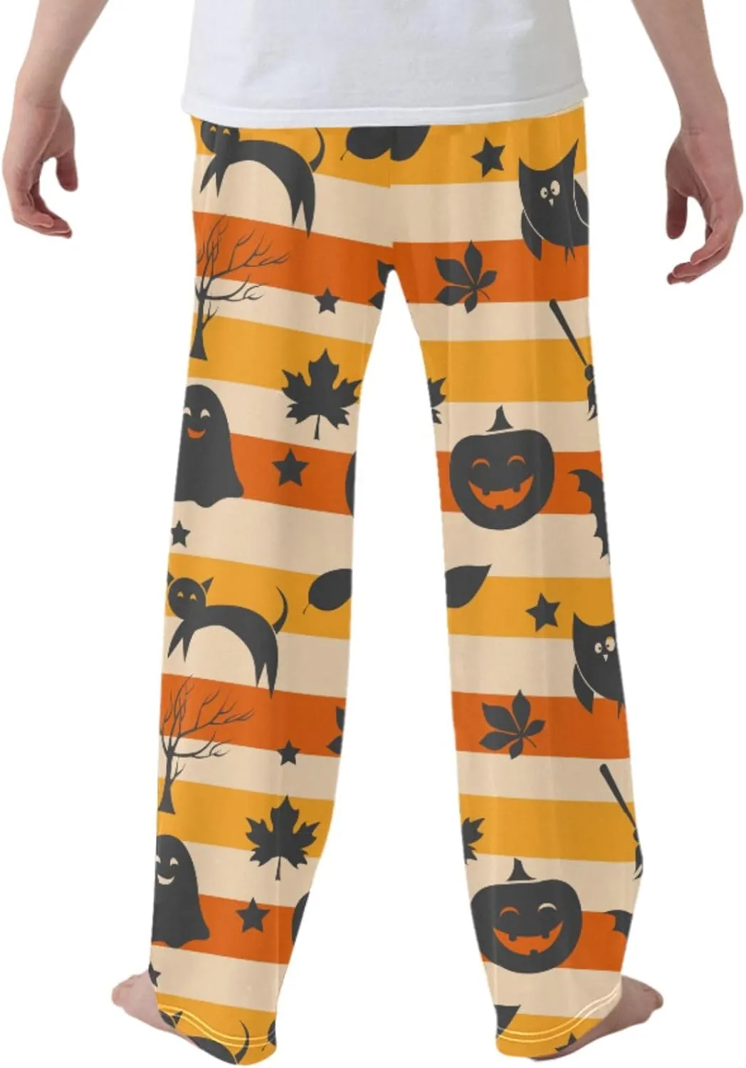 Boys' Pants Halloween Owl Ghost Pumpkin Long Bottoms Strip Horror Broom Bat Stars Jogger Pants Elastic Waist Trousers S