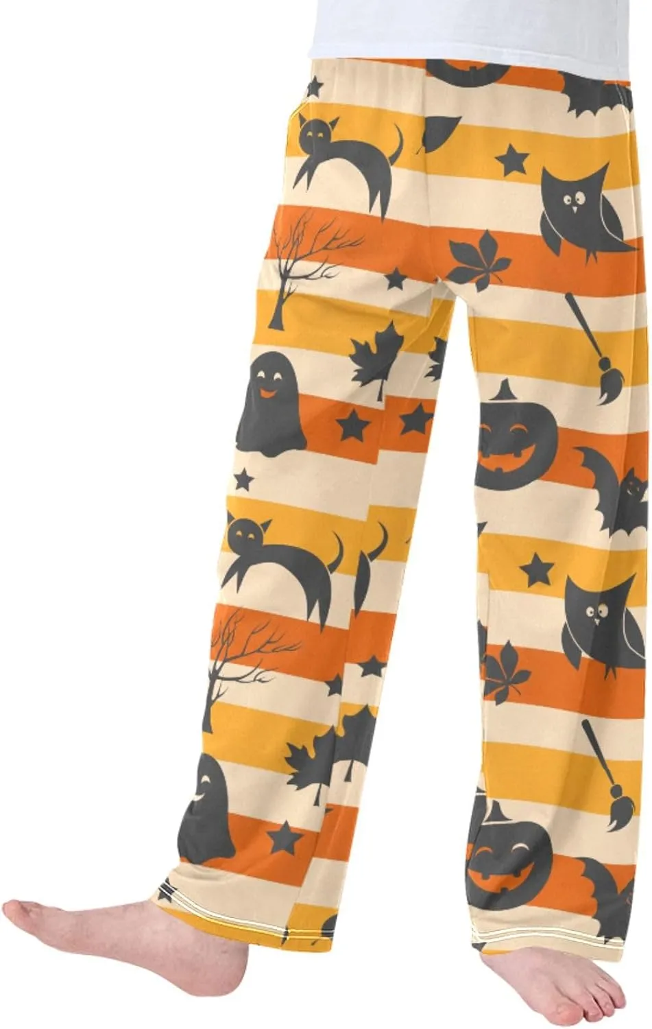 Boys' Pants Halloween Owl Ghost Pumpkin Long Bottoms Strip Horror Broom Bat Stars Jogger Pants Elastic Waist Trousers S