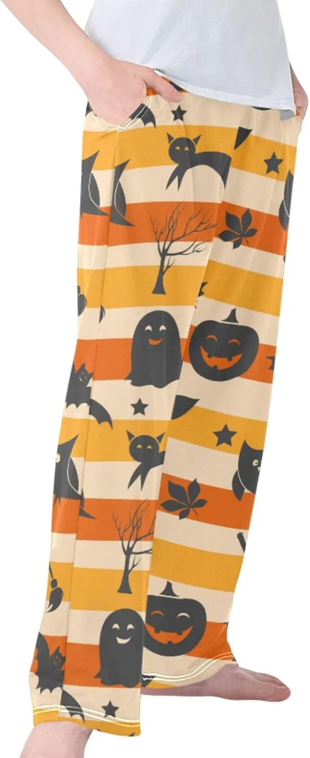 Boys' Pants Halloween Owl Ghost Pumpkin Long Bottoms Strip Horror Broom Bat Stars Jogger Pants Elastic Waist Trousers S