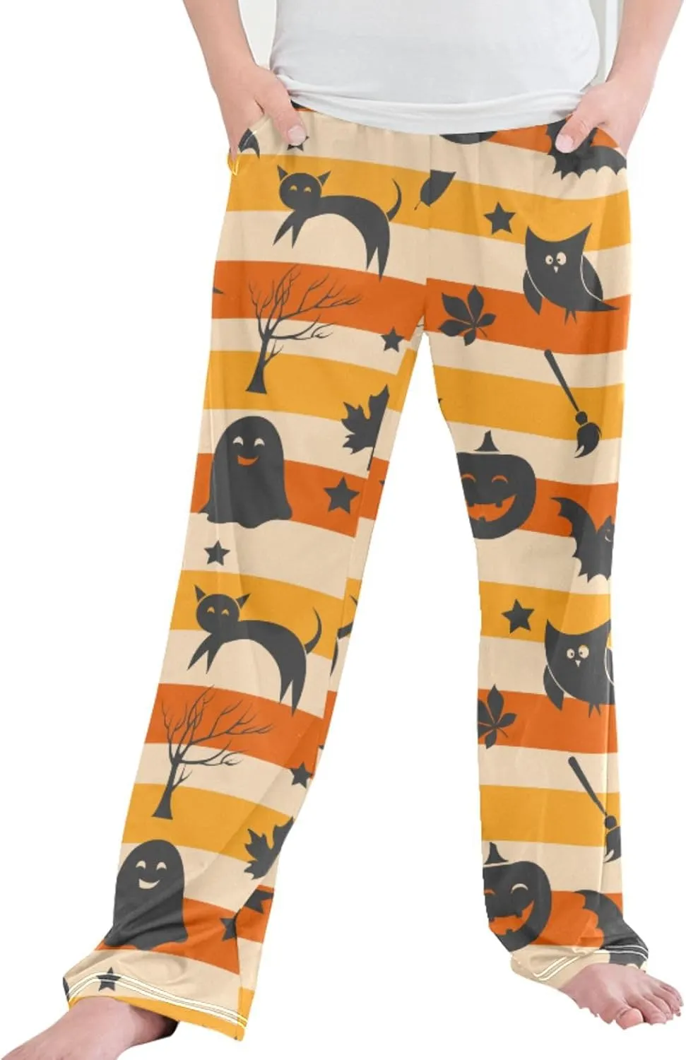 Boys' Pants Halloween Owl Ghost Pumpkin Long Bottoms Strip Horror Broom Bat Stars Jogger Pants Elastic Waist Trousers S