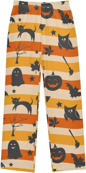 Boys' Pants Halloween Owl Ghost Pumpkin Long Bottoms Strip Horror Broom Bat Stars Jogger Pants Elastic Waist Trousers S