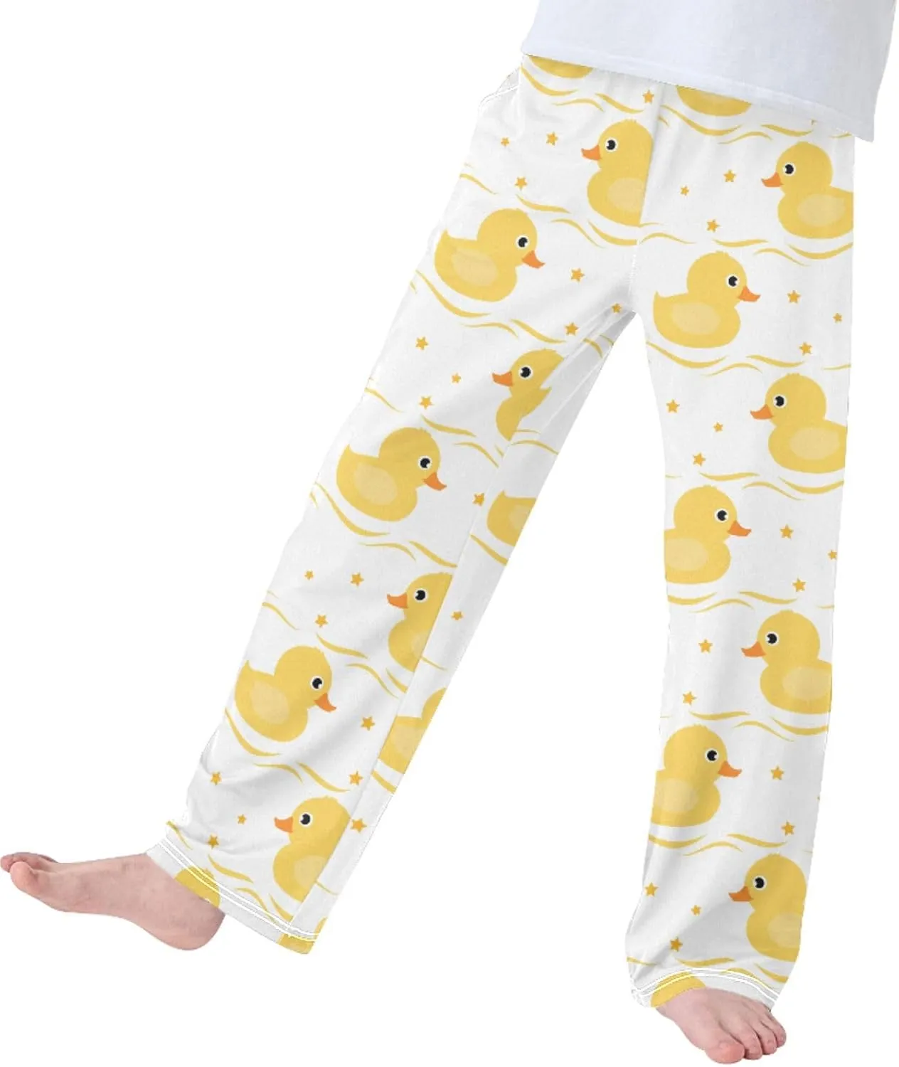 Boys' Pants Yellow Duck Little Stars Long Bottoms Cute Gold Strip Wave Jogger Pants Elastic Waist Trousers with Pockets S