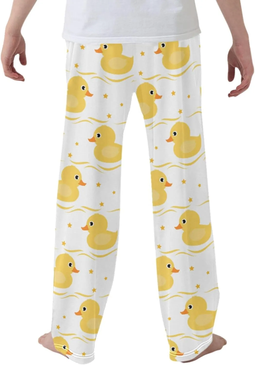 Boys' Pants Yellow Duck Little Stars Long Bottoms Cute Gold Strip Wave Jogger Pants Elastic Waist Trousers with Pockets S