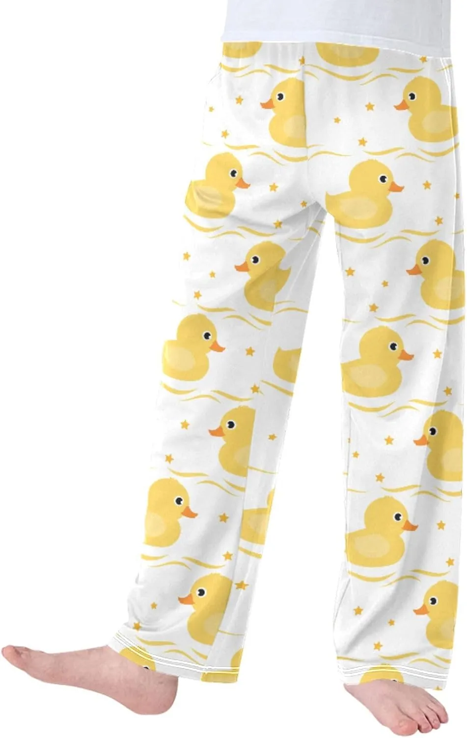 Boys' Pants Yellow Duck Little Stars Long Bottoms Cute Gold Strip Wave Jogger Pants Elastic Waist Trousers with Pockets S