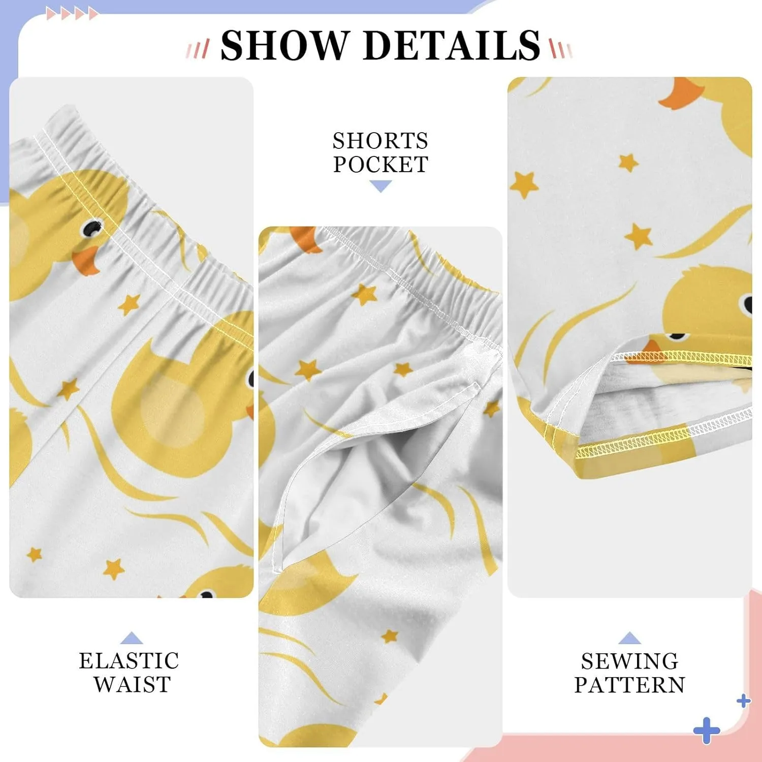 Boys' Pants Yellow Duck Little Stars Long Bottoms Cute Gold Strip Wave Jogger Pants Elastic Waist Trousers with Pockets S