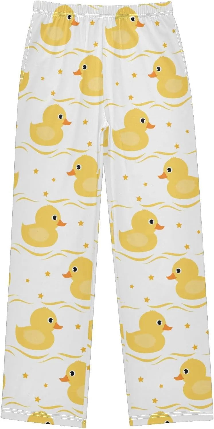 Boys' Pants Yellow Duck Little Stars Long Bottoms Cute Gold Strip Wave Jogger Pants Elastic Waist Trousers with Pockets S
