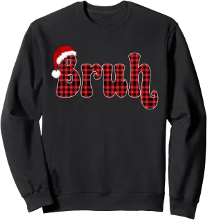 Bruh Funny Christmas Plaid Teens Boys Kids Xmas Pajamas Sweatshirt