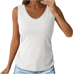 Built in Bra Tank Tops for Women Workout Casual Sleeveless Top Slim Fit V Neck Gym Cami Clothes 2025