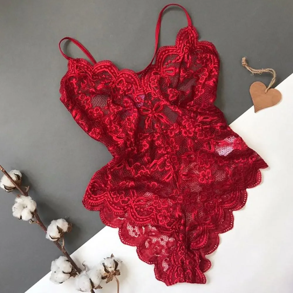 Buitifo Women Lace Bodysuit One Piece Babydoll Backless Mini Teddy V Neck Lingerie