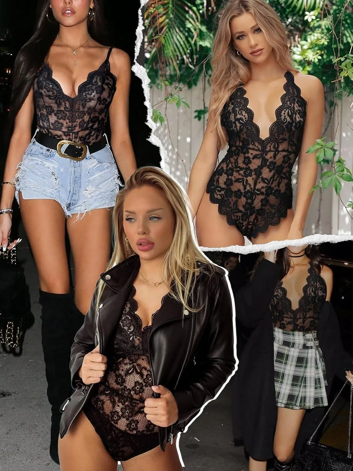 Buitifo Women Lace Bodysuit One Piece Babydoll Backless Mini Teddy V Neck Lingerie