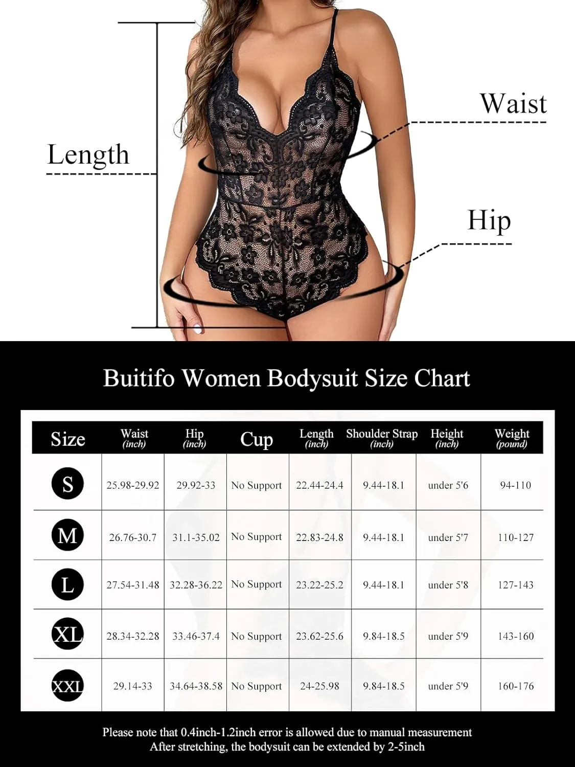 Buitifo Women Lace Bodysuit One Piece Babydoll Backless Mini Teddy V Neck Lingerie