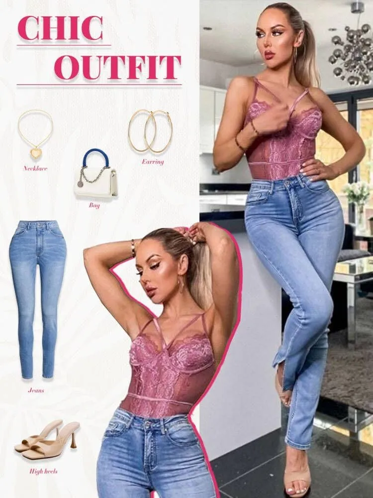Buitifo Womens Sexy Bodysuit Lingerie One Piece Babydoll V Neck Teddy Snap Crotch