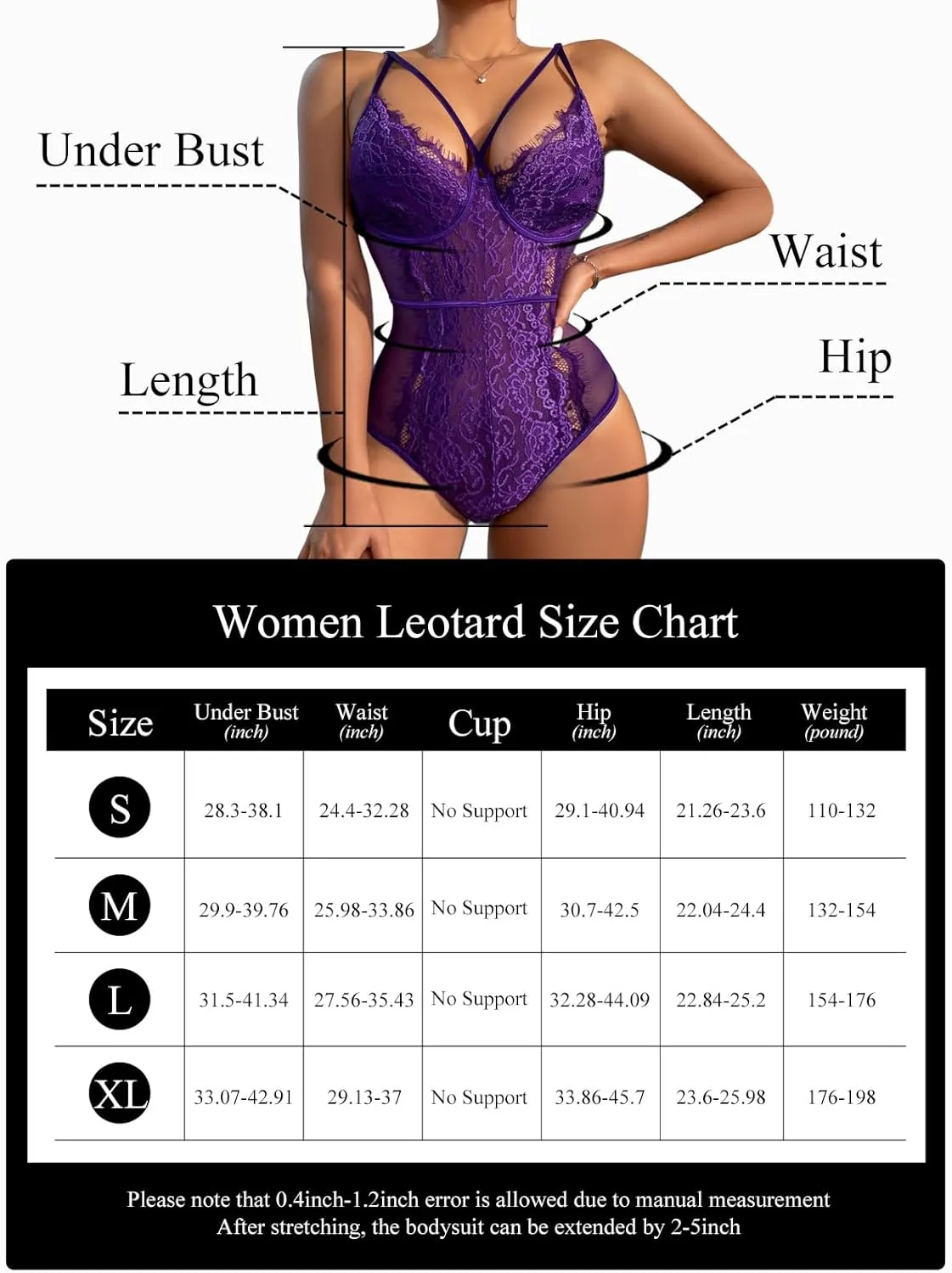 Buitifo Womens Sexy Bodysuit Lingerie One Piece Babydoll V Neck Teddy Snap Crotch
