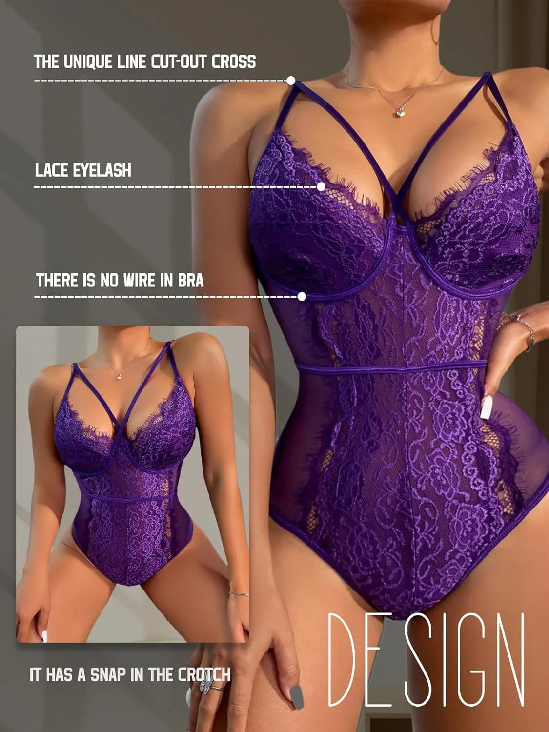 Buitifo Womens Sexy Bodysuit Lingerie One Piece Babydoll V Neck Teddy Snap Crotch