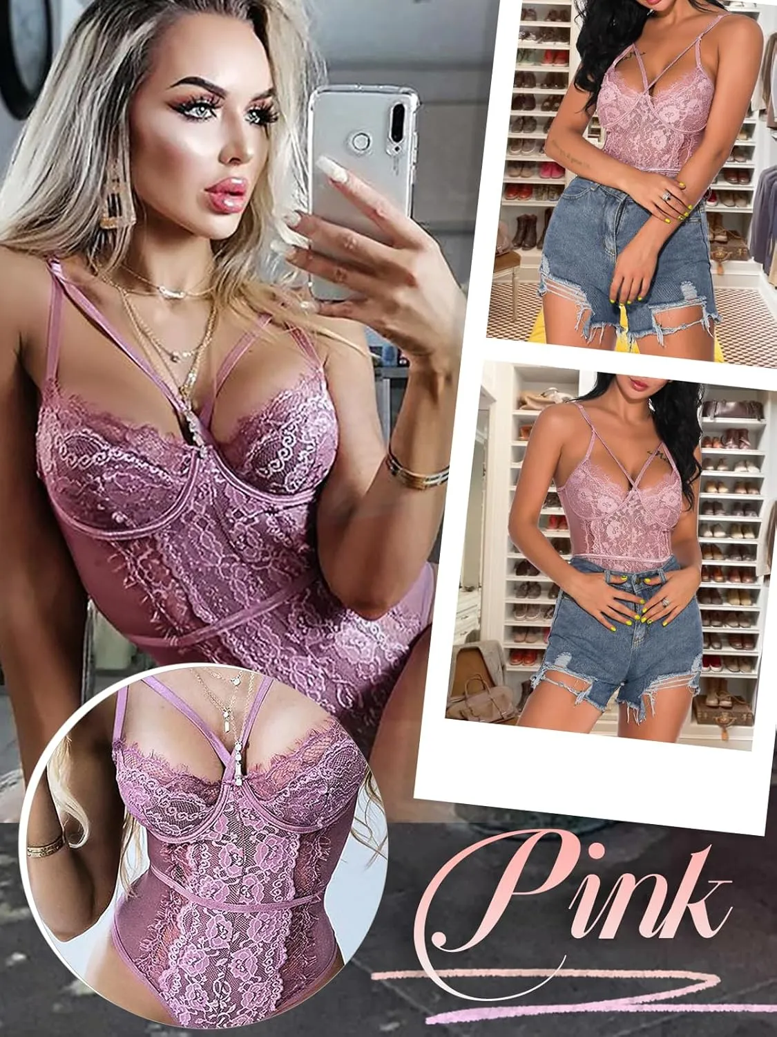 Buitifo Womens Sexy Bodysuit Lingerie One Piece Babydoll V Neck Teddy Snap Crotch