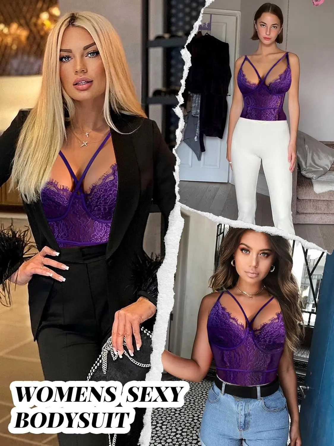 Buitifo Womens Sexy Bodysuit Lingerie One Piece Babydoll V Neck Teddy Snap Crotch