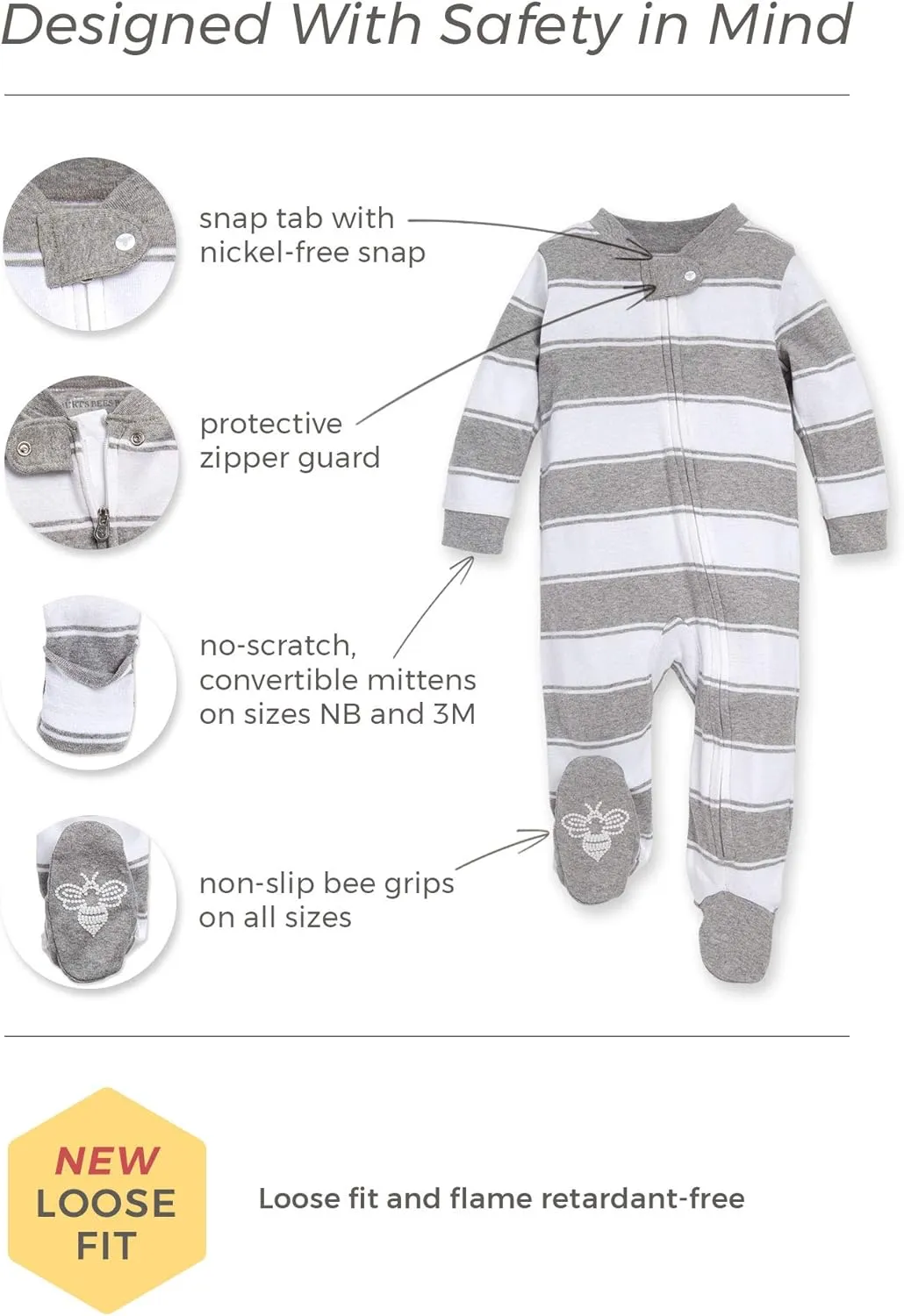Burt's Bees Baby Boys' Sleep & Play PJs, 100% Organic Cotton One-Piece Zip Front Jumpsuit, Baby Boys Footie Pajamas & PJs